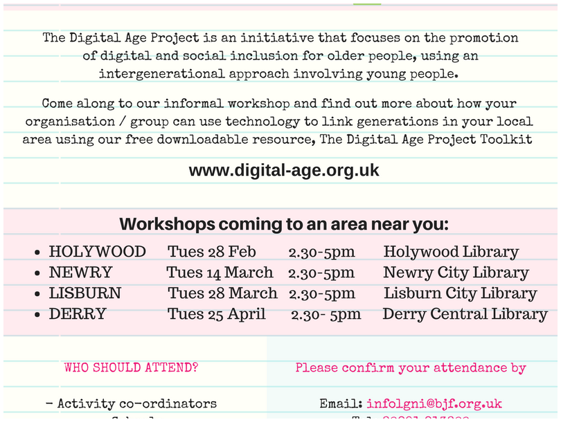 *FREE* Workshops on using Digital Tech to bring generations together in your area - coming to an area near you!