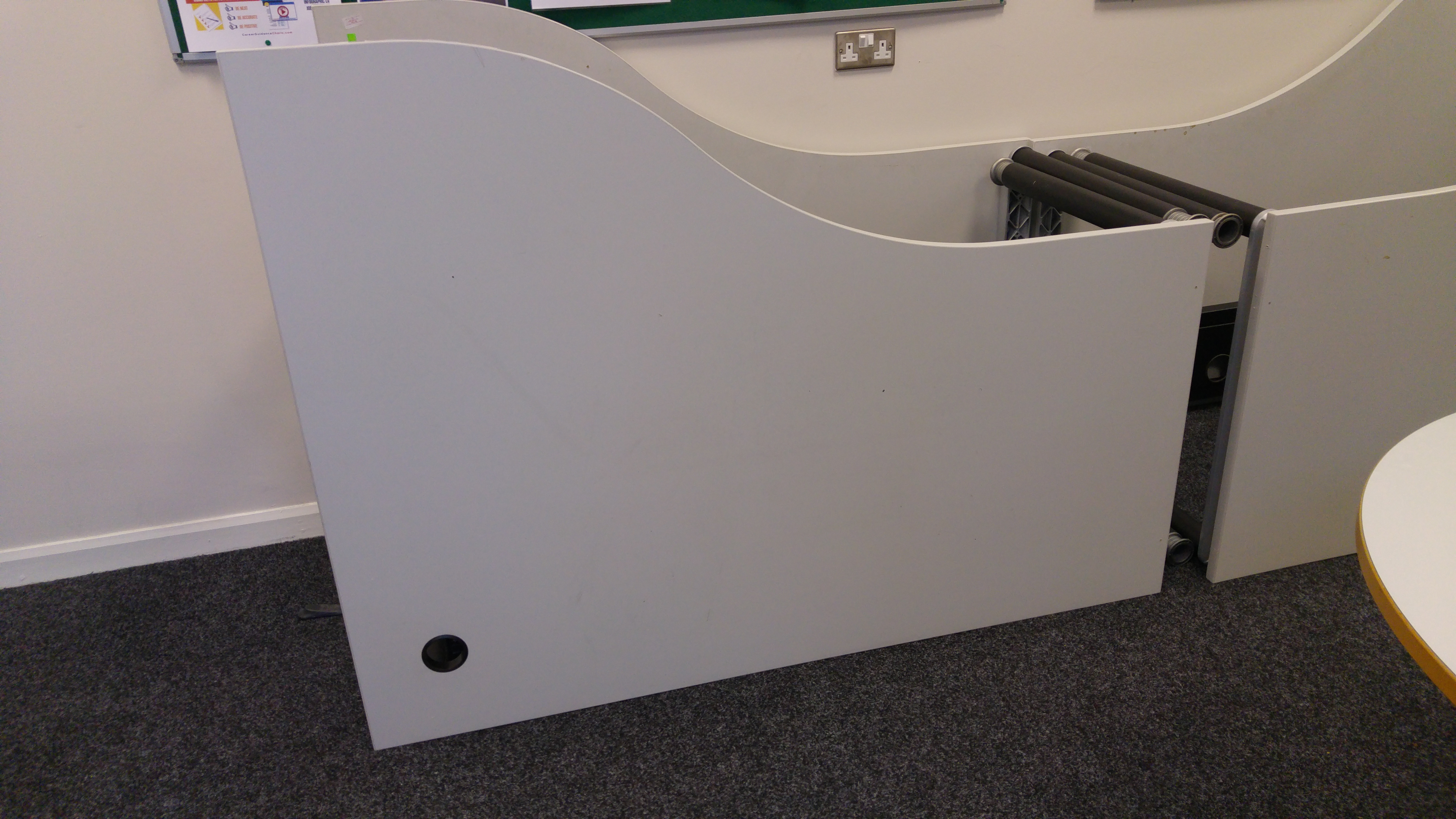 Desk sitting on its side