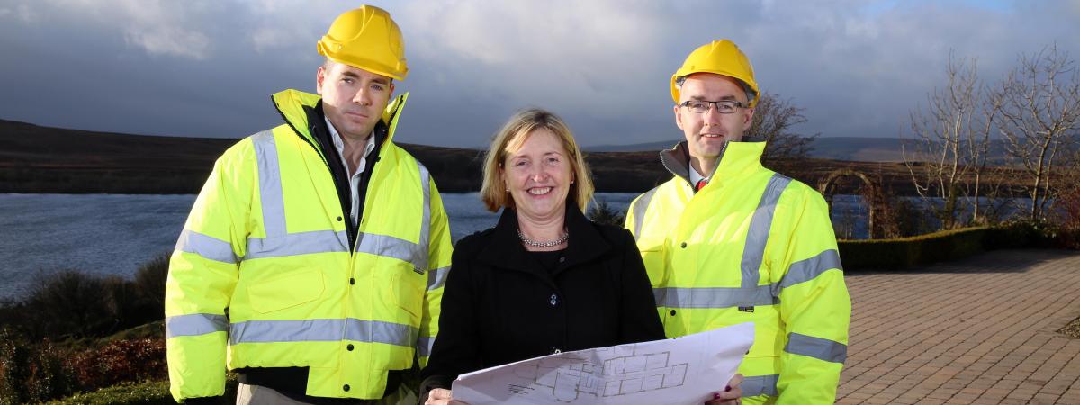 L-R Welcoming the decision to approve the scheme are Jarlath Conway, Charis Cancer Care Board Member; Imelda McGucken, Centre Director of Charis Cancer Care  and Ryan Dougan of Vision Design Architecture, who developed the plans. 