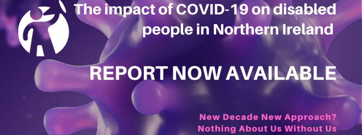 Purple covid graphic - The impact of COVID-19 on disabled people in NI. Report now available