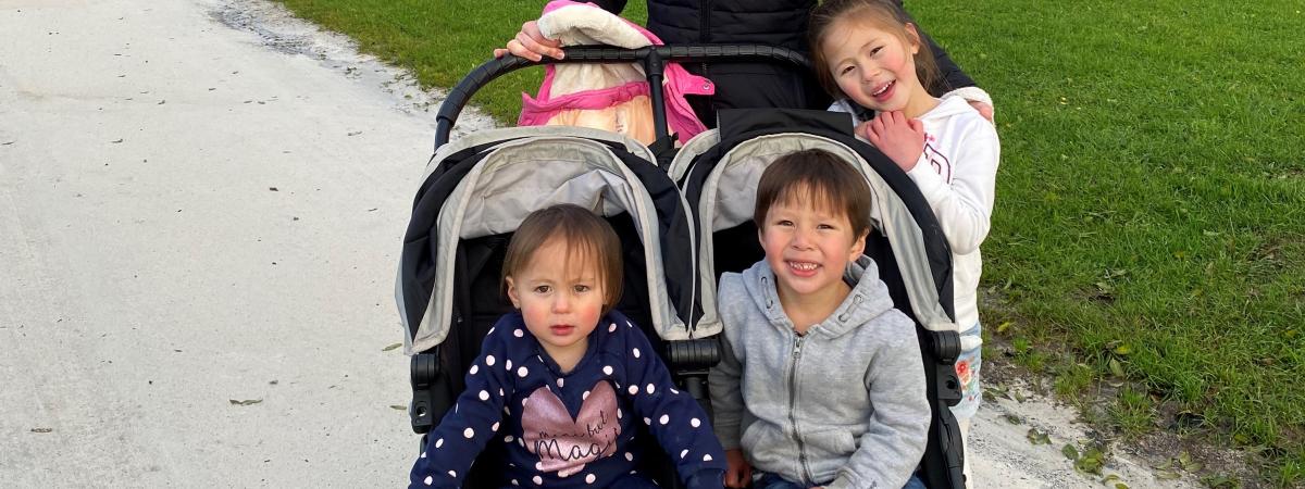 Emma Dowds Tsang and her children support Cancer Focus NI's March a Million challenge