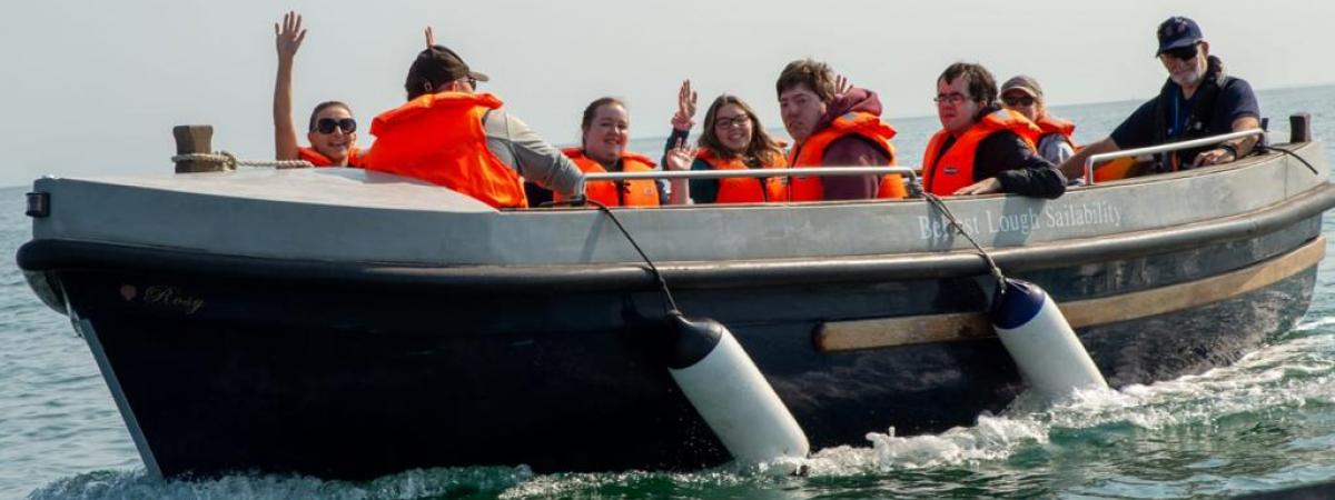 Autonomie's Freedom2Choose programme participants onboard a Belfast Lough Sailability vessel on Saturday 28 August 2021