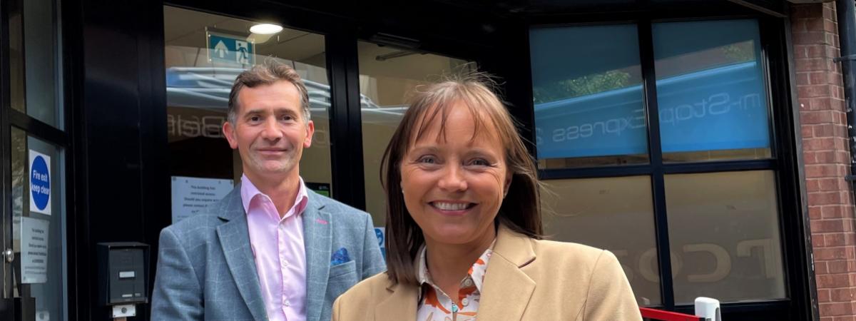 Pictured outside BCM headquarters in Belfast city centre are Nicky Conway (left) and Gayle McGurnaghan, Head of People and Organisational Development.