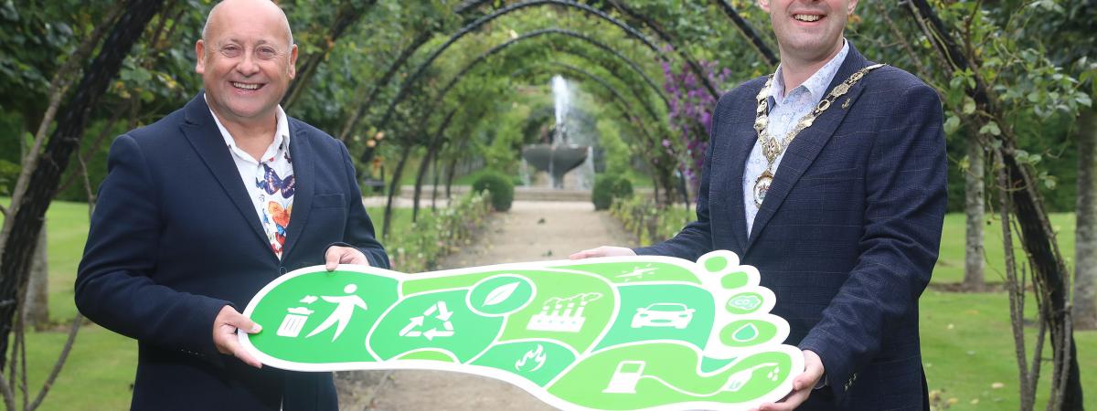 Deputy Mayor of Ards and North Down, Councillor Robert Adair, is pictured with Denny Elliott, Head of Self Help Africa Northern Ireland, launching the charity’s carbon offsetting campaign. Small and medium sized companies across Ards and North Down are being encouraged to join with the charity and plant a million new trees both here in Northern Ireland and in Africa, while offsetting their carbon footprint.