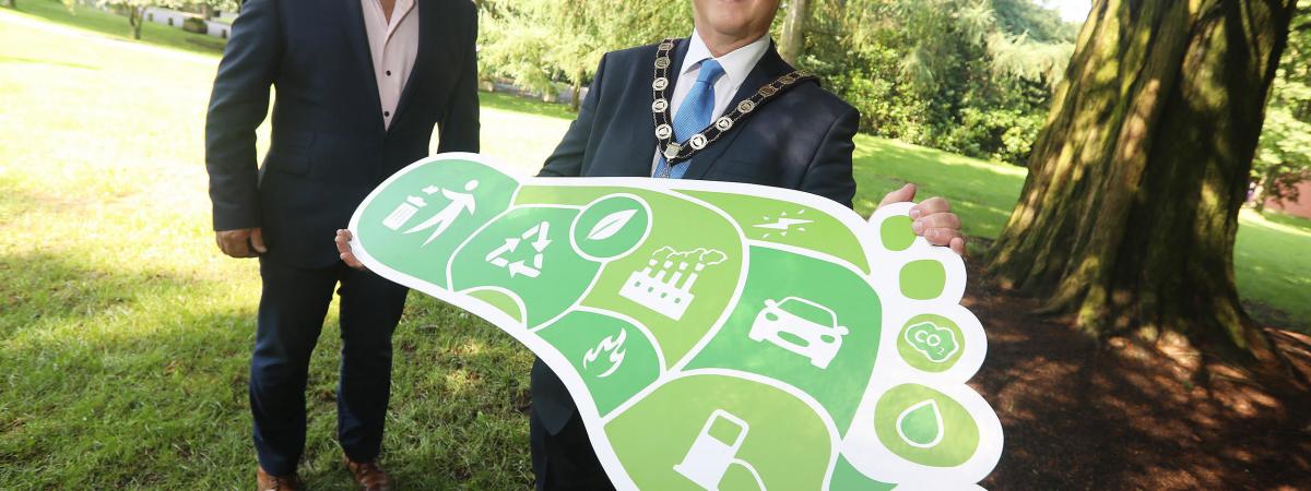 The Chair of Fermanagh and Omagh District Council, Councillor Errol Thompson, is pictured with Denny Elliott, Head of Self Help Africa Northern Ireland, launching the charity’s carbon offsetting campaign. Small and medium sized companies across Fermanagh and Omagh are being encouraged to join with the charity and plant a million new trees both here in Northern Ireland and in Africa, while offsetting their carbon footprint.