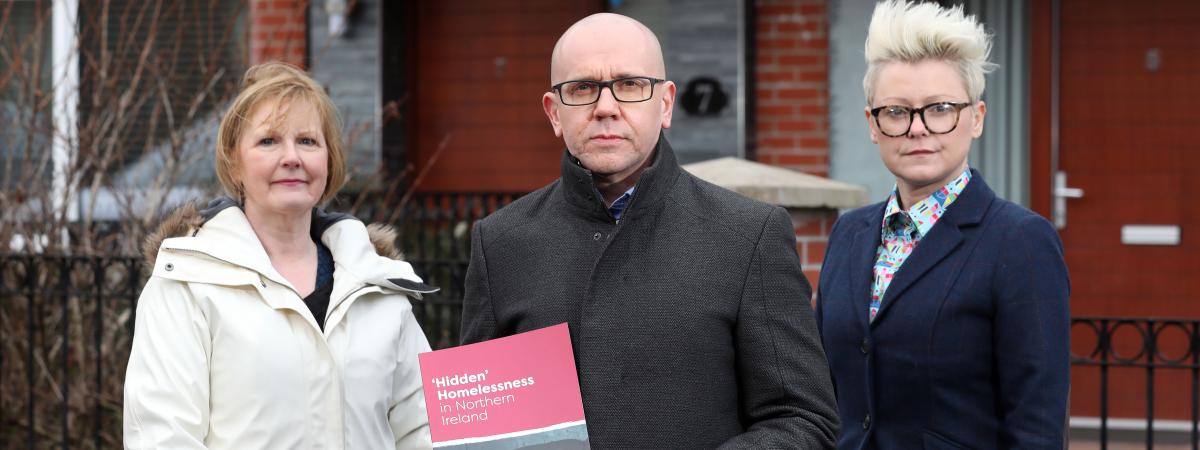 Simon Community Chief Executive Jim Dennison launches the ‘Hidden Homelessness in Northern Ireland’ report. Pictured alongside him is: (left) Ulster University Professor of Social Policy Ann Marie Gray, and (right) Simon Community Head of Research & Development Karen McAlister.