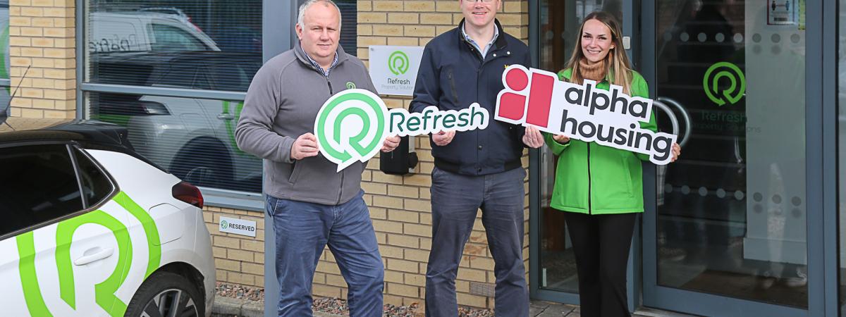 Pictured from left to right: Bill Cherry, Managing Director, Refresh NI, Cameron Watt, Chief Executive of Alpha Housing, and Zara Burns, Marketing Officer, Refresh NI