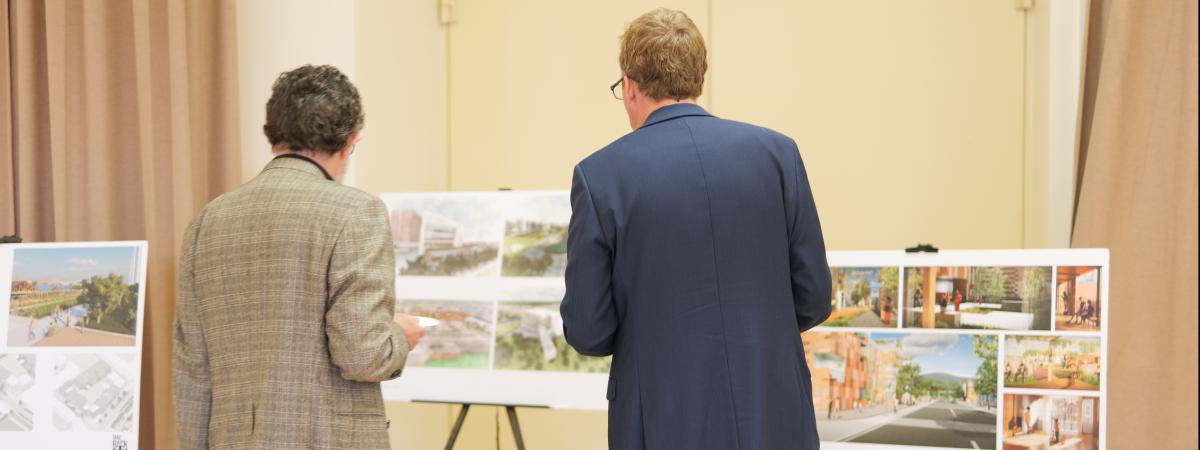 Martin Dunn, CEO of Dunn Development Corp, and Martin O’Brien of Social Change Initiative viewing some of the designs from international architects competing for the masterplan for Mackie’s. https://www.takebackthecity.ie/competition   