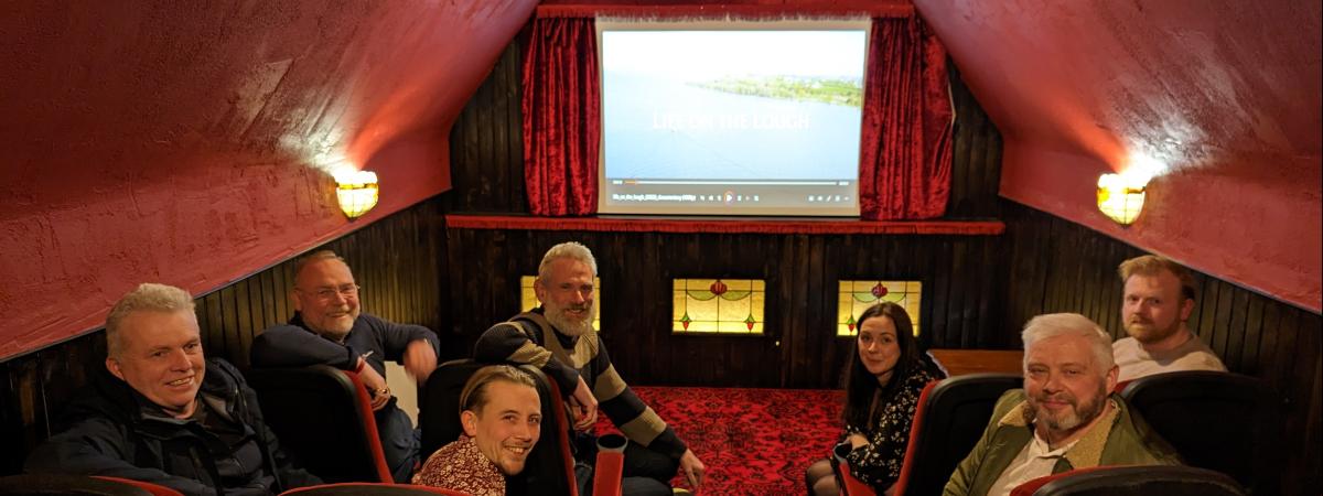 At the launch screening of ‘Life on the Lough’ are Peter Harper, Lough Neagh Partnership, Thomas Pollock and Colin Ross of Lamb Films, Gerry Darby of Lough Neagh Partnership, Larry Cowan of Lamb Films, Ciara Laverty and Aaron Swann of Lough Neagh Partnership.
