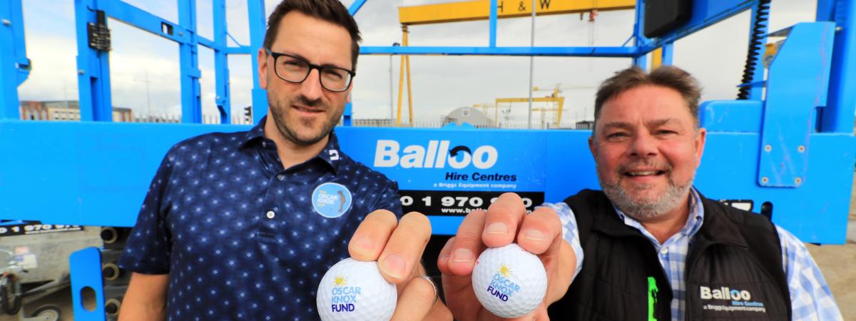 Oscar Knox dad, Stephen Knox is pictured with Stephen Marshall of Balloo Hire, as they launch the eighth annual Oscar Knox Cup. oscarknoxcup@gmail.com   
