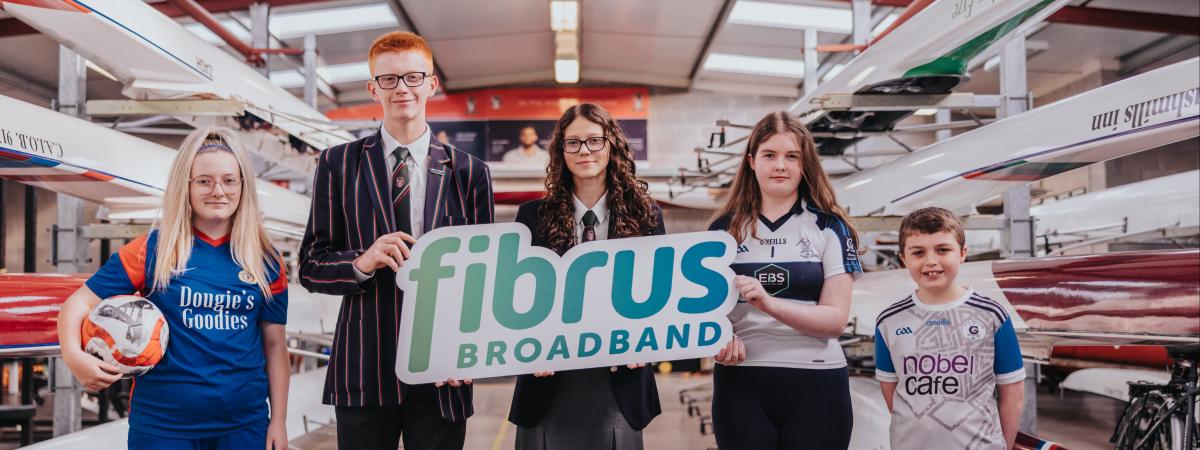 Welcoming news of Fibrus ‘Play it Forward’ sports funding are: Keeva Kyle from Raceview Ladies Football Club; Ryan Totten and Brooke Reeves of Coleraine Alumni Rowing Club; and Maggie and Alexander Steele, Shane O’Neill’s GAC.