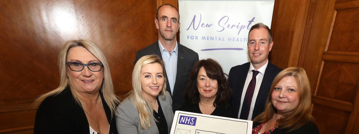 Mothers advocating for a New Script for Mental Health: Kirsty Scott from Ballyclare; Mary Gould from Ballymena; and Deidre McCausland from West Belfast; are joined by Mark H Durkan MLA, Orlaithí Flynn MLA and Paul Givan MLA, as the findings of a community consultation are launched. www.nlb.ie/campaigns/mental-health