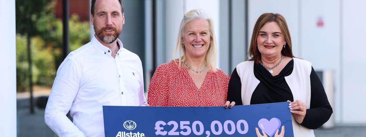Stephen McKeown, Managing Director and Vice President, Allstate Northern Ireland, Sonya McMullan, Regional Services Manager, Women's Aid Federation NI and Bernadette Haughey, Business Engagement Coordinator, Allstate Northern Ireland.
