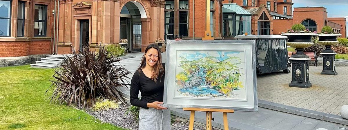 Kathryn Callaghan of Kathryn Callaghan Fine Art launches the Kathryn Callaghan Northern Ireland Art Trail with a painting of Bloody Bridge