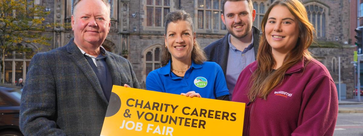 Pic 1 (L-R) Richard Cherry, Charity Jobs NI with Jess McVicar, Head of Engagement for RSPB and Chris Bunce, Chairty Jobs NI and Lauren Gilliland, Volunteer Development and Marketing Officer.jpg