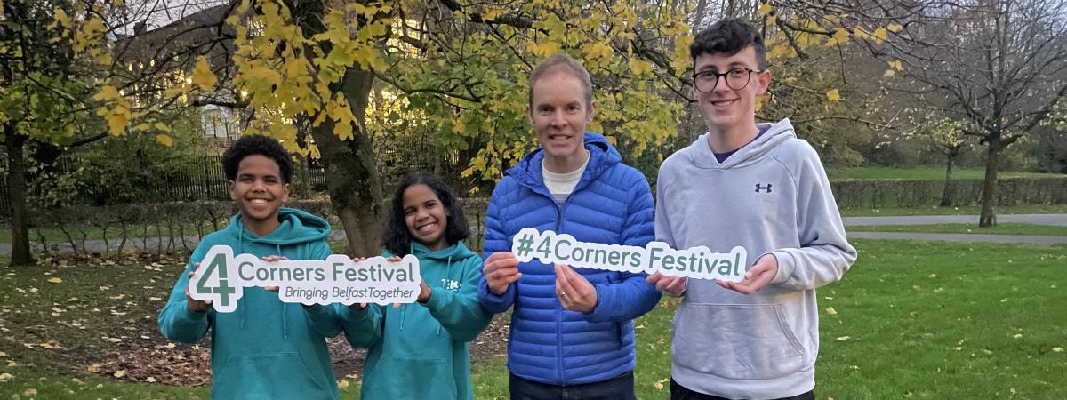 From left brother and sister Abdelmonieum and Maryam Salman, Ed Petersen (4 Corners Festival) and Joshua Curtis