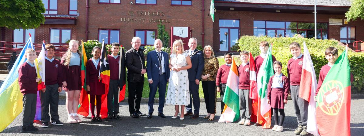 First Minister Michelle O'Neill MLA visits St Patrick's Primary School in Dungannon to officially open the new Specialist Setting. The First Minister was given a warm welcome by Principal Seamus McCreesh, pupils, staff and invited guests.