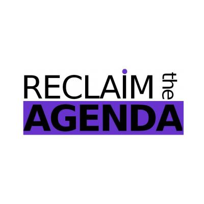 Reclaim the Agenda logo (text on a rectangle with white and purple background)