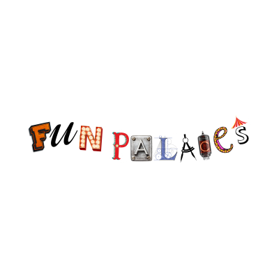 The word "FUN PALACES" with each letter depicted by a different illustration.