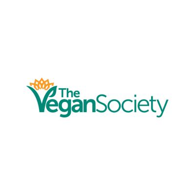 Green text saying 'The Vegan Society' with a yellow sunflower above the V