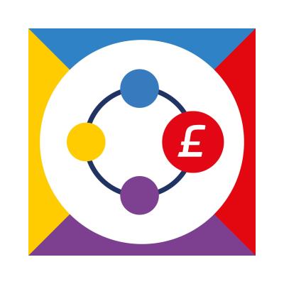 a circle connects four coloured dots, one of which has a pound sign in the centre