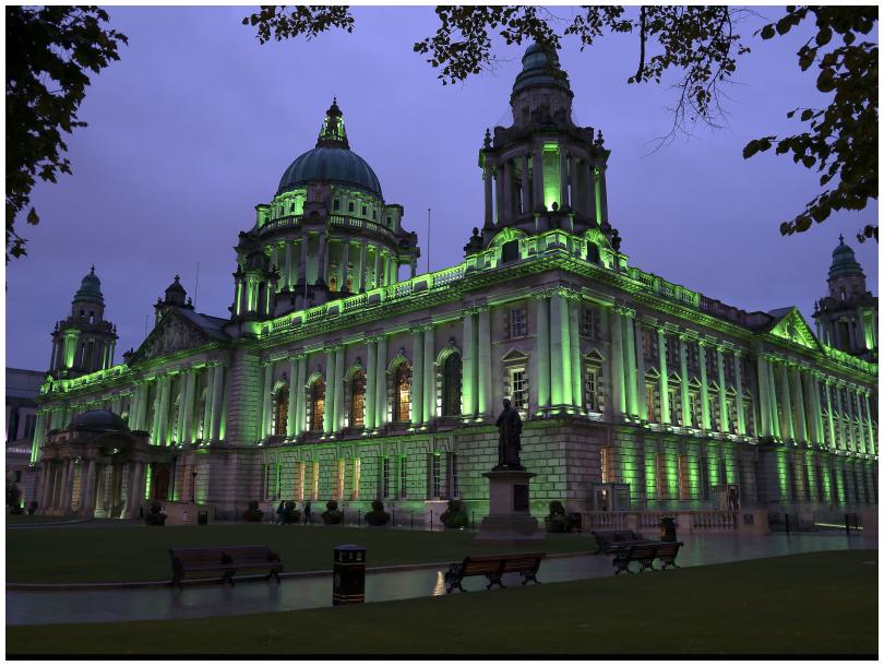 Belfast City Hall lit up green to highlight the work of Samaritans on World Suicide Prevention Day 2018