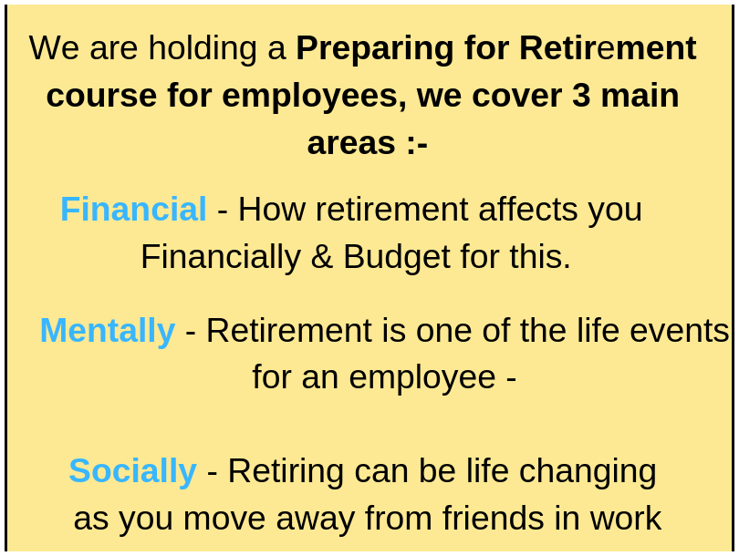 Preparing for Retirement Course