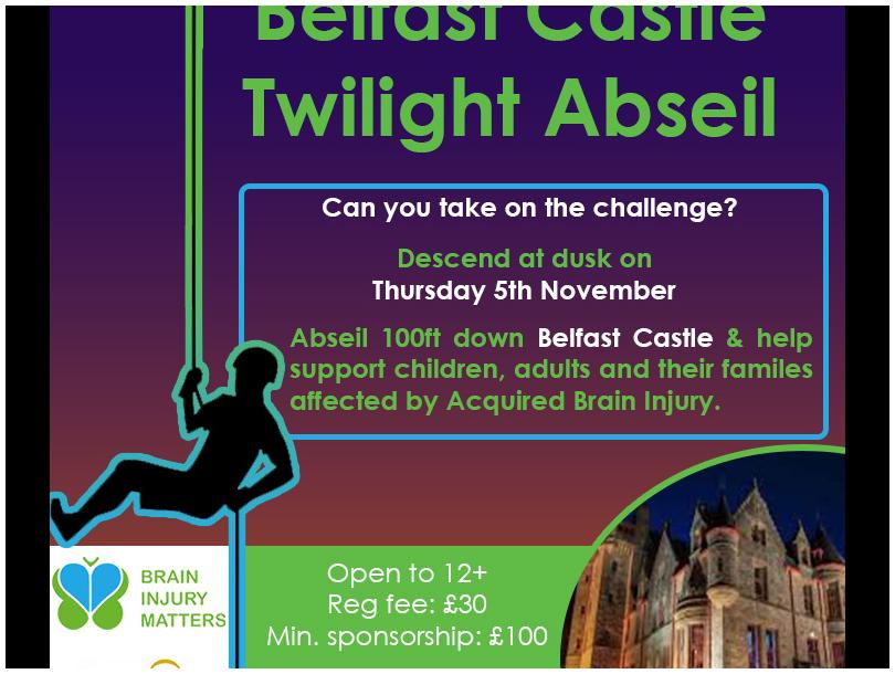 Abseil 100ft down Belfast Castle at twilight and help support children, adults and their families affected by Acquired Brain Injury