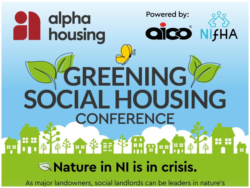 Greening social housing leaflet in green and blue with bees, butterfly and logos.