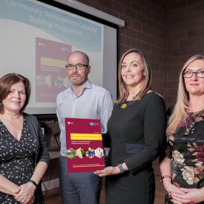 L-R Frances Dowds, Public Health Agency; Patrick McMeekin, CDHN Treasurer; Joanne Morgan, CDHN Director; and Laura Feeney, CDHN Chairperson