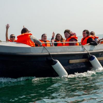 Autonomie's Freedom2Choose programme participants onboard a Belfast Lough Sailability vessel on Saturday 28 August 2021