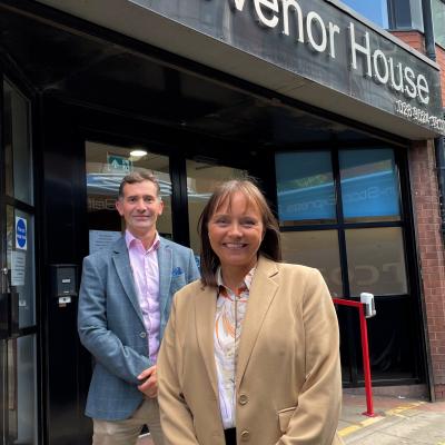 Pictured outside BCM headquarters in Belfast city centre are Nicky Conway (left) and Gayle McGurnaghan, Head of People and Organisational Development.