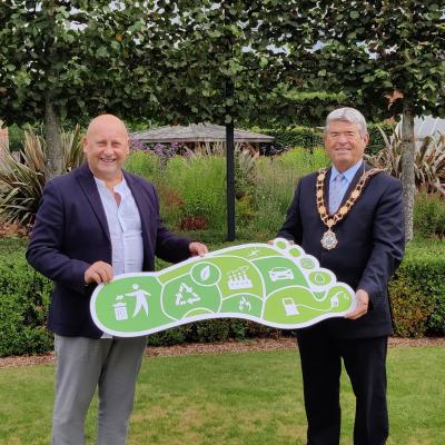 Mayor of Antrim and Newtownabbey, Councillor Billy Webb, is pictured with Denny Elliott, Head of Self Help Africa Northern Ireland, launching the charity’s carbon offsetting campaign. Small and medium sized companies across Antrim and Newtownabbey are being encouraged to join with the charity and plant a million new trees both here in Northern Ireland and in Africa, while offsetting their carbon footprint.