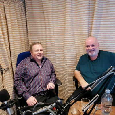 Brendan McKernan of SVP with Bounce FM Presenter Robin Murray discussing how SVP is helping the local community in Banbridge
