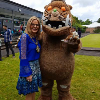 Lord Mayor of Belfast Cllr Christina Black met The Gruffalo at The Indian Big Lunch. He is on a grand tour this week popping in to say thank you to many of the people hosting The Big Lunch or who held The Big Jubilee Lunch this year. www.thebiglunch.com