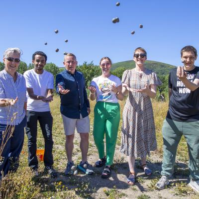 Seedbombing at Mackies: Pauline O'Flynn, GROW NI; Morhaf Sidahmed, Campaigner; Sean Brady, PPR; Marissa McMahon, Take Back the City; Emma Cassidy, PILS and Sean Kane, Campaigner. www.nlb.ie