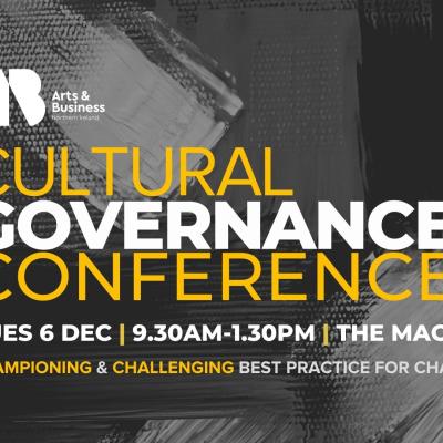 Cultural Governance Conference 2022, yellow and white text against greyscale background. 