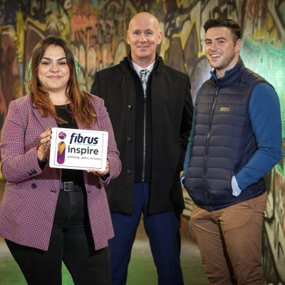 Leading mental health charity Inspire Wellbeing is rolling out vulnerable adult training to staff at full fibre broadband provider Fibrus. Pictured L-R are: Maria Moreno Diez, Senior Specialist in Learning and Development at Fibrus; Alex Bunting, Director of Care and Support at Inspire Wellbeing; Daniel McKinless, Fibre Ambassador. 