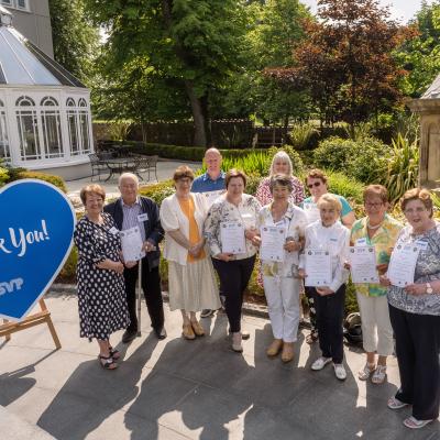 SVP members were congratulated for reaching a volunteering milestone for the Society Pictured are: Mary Waide SVP Regional President, Pat McCann from North Belfast, Rose McGowan SVP National President, Martin Mailey from Limavady, Majella Savage from Kilmegan, Rosemary Devlin from Coleraine, Veronica Archer from Whiteabbey, Anne Cunningham from Kilmegan, Irene McBride and Sally MacNamee from Omagh and Anne Irwin from Coleraine. www.svp.ie 