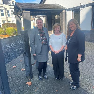 Sandra Williamson, Senior Funeral Arranger, Anne Marie Gallagher, Funeral Arranger and Barbara Wilson, Funeral Manager outside a funeral home