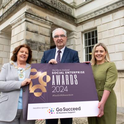 L-R) Mayor of Derry City & Strabane, Councillor Patricia Logue, Colin Jess Chief Executive of Social Enterprise NI and Cathy Keenan, Enterprise and Business Growth Manager GoSucceed