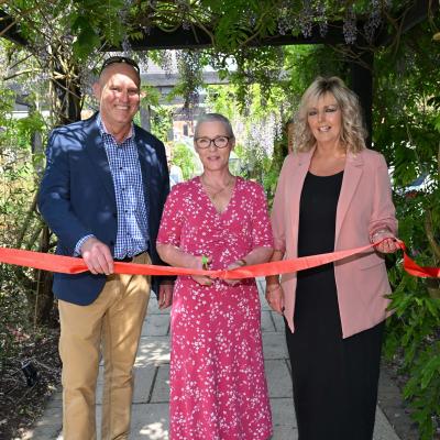 Michael Pollock, Beechill Landscapes, Niki Molloy, Chief Executive, Abbeyfield Belfast & Anita Houston, Landscape Architect at launch of Bell Rotary House's sensory garden