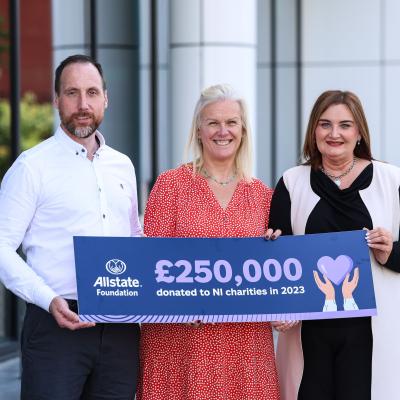 Stephen McKeown, Managing Director and Vice President, Allstate Northern Ireland, Sonya McMullan, Regional Services Manager, Women's Aid Federation NI and Bernadette Haughey, Business Engagement Coordinator, Allstate Northern Ireland.