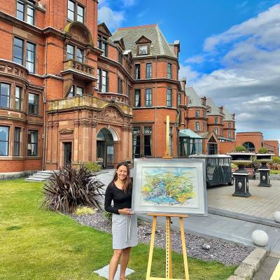 Kathryn Callaghan of Kathryn Callaghan Fine Art launches the Kathryn Callaghan Northern Ireland Art Trail with a painting of Bloody Bridge